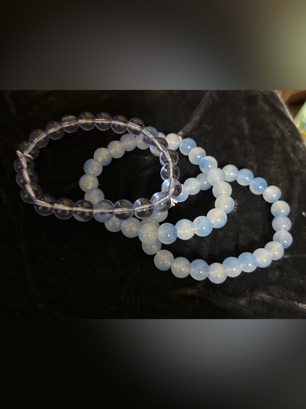 Blue Glass Beaded Stretch Bracelet Stack - Women Jewelry